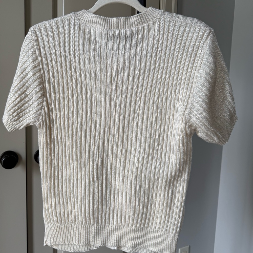 Vintage Cable Knit Short Sleeve Cardigan Ivory Button Front Size M USA Made - Picture 5 of 5